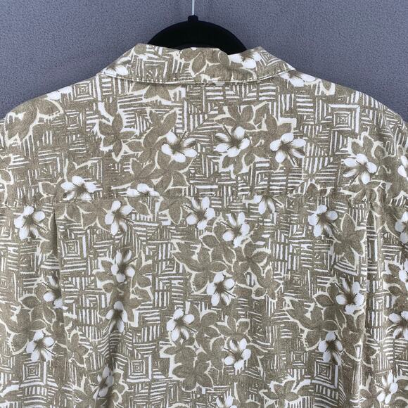 Vintage Pacific Scene Neutral Tan Floral Hawaiian Button Down Shirt Mens XL - Picture 6 of 13